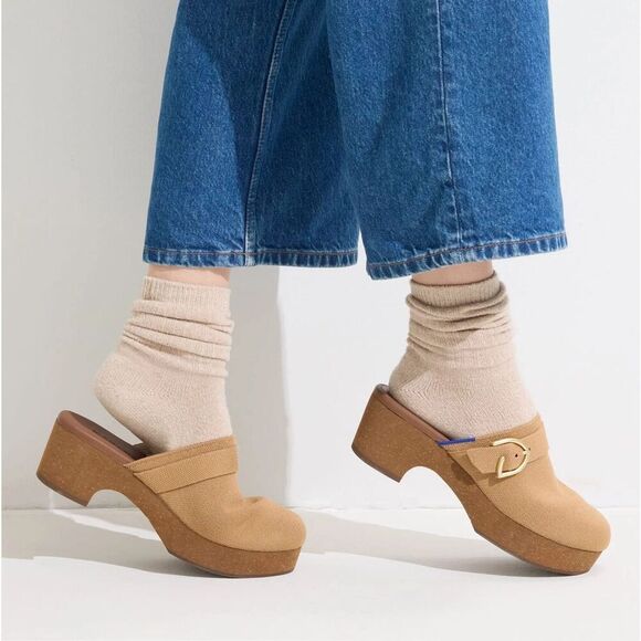 Rothy's Shoes - Rothy's The Buckle Clog Wren Boucle Tan Camel Women's Size 9.5 Mule Wedge Shoes